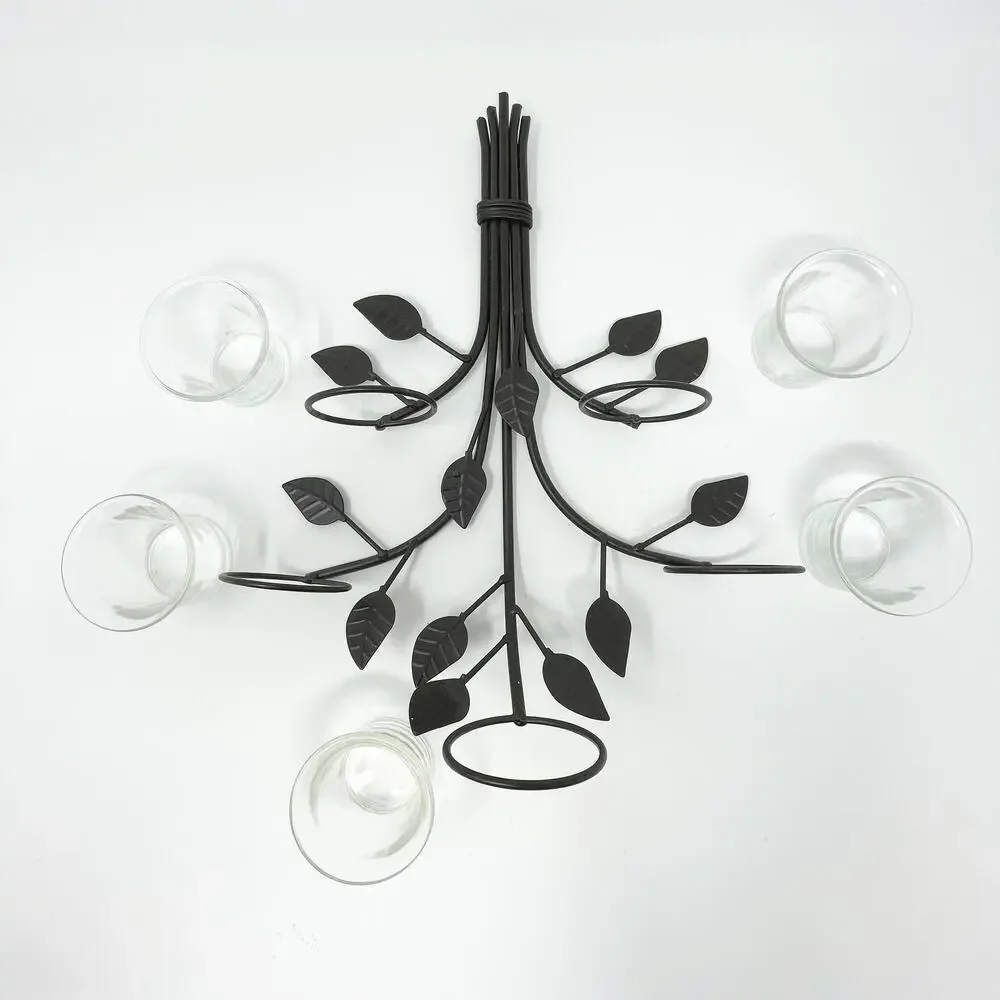 Vintage Bronze Metal Wall Sconce Glass‎ Votive Candleholders Branches Leaves 13